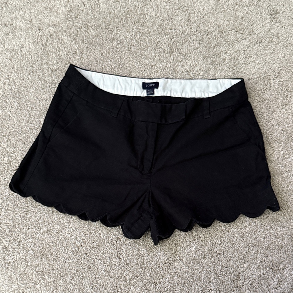 J. Crew High Waist Black Scalloped Shorts